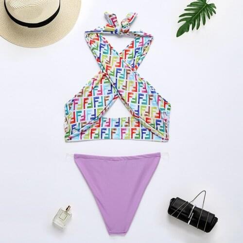 Sexy Cross Halter Push Up Bikinis Women Printed 2 Piece Bikini Set Bathing Suit High Neck Swimwear Bodysuit Beach Wear Swim Suit