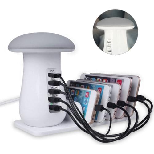 USB charger station with led light for iphone samsung tablet universal 6 usb charger dock qc3.0 fast charger EU US UK AU plug