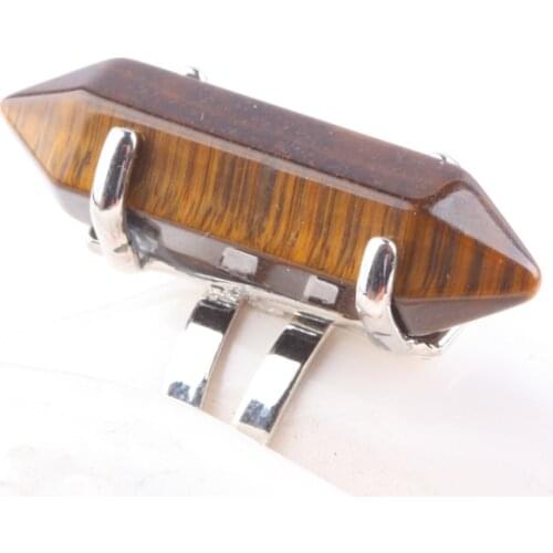 TUMBEELLUWA Tigers Eye Stone Healing Chakra Hexagon Prism Beads Adjustable Finger Ring US 8 Personlity Gift