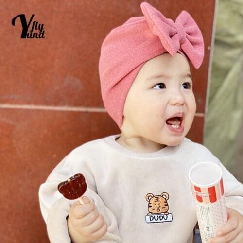 Yundfly Comfortable Warm Imitation Cashmere Newborn Hats Solid Color Bowknot Baby Girls Caps Infant Headwear Hair Accessories
