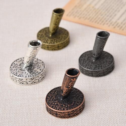 1PCs Vintage Feather Pen Stand Metal European Style Round Pen Holder Fountain Organizer Stainless Steel Office School Supplies