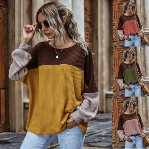 Sweater Women Fashion Autumn Knitted Pullover Patchwork Office Casual Loose Long Sleeve O Neck Female Knitwear Sueter De Mujer