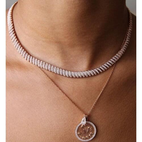 Iced out bling cz women hip hop jewelry pave 5A cubic zirconia snake chain choker necklace jewelry with rose gold silver color