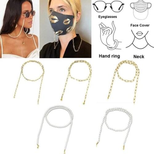 Gold Color Copper Mask Leash Glasses Chain Imitation Pearls Beaded Sunglasses Holder Neck Link Chain Eyeglass Lanyard Eyewears