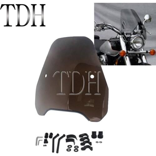 1" Motorcycle Smoke Windshield Wind Deflector Windscreen For Harley Honda BMW Yamaha Kawasaki Suzuki 7/8" Bar Round Headlight