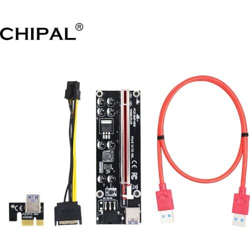 100PCS CHIPAL VER009S Plus PCI-E Riser Card PCIE 1X to 16X Extender 1M 0.6M USB 3.0 Cable 6Pin to SATA Power Cord for Video Card