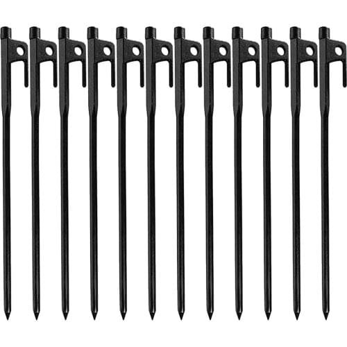 12 Pack Black Forged Steel Burly Heavy Duty High Strength Steel Camping Tent Pegs Stake for Outdoor