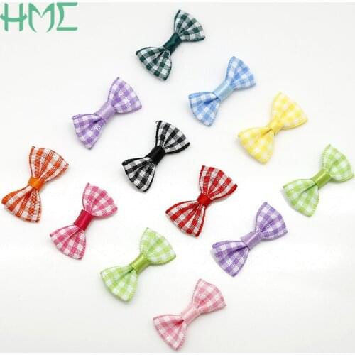 30x15mm Fashion Handmade Grillwork Satin Ribbon Grid Bow knot Ribbons Applique Craft Wedding Bow Tie DIY Decorations 25pcs/lot