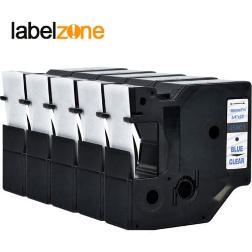 5PCS Blue on Clear 19MM Compatible DYMO D1 Label Tape 45801 Label Maker For DYMO free shipping
