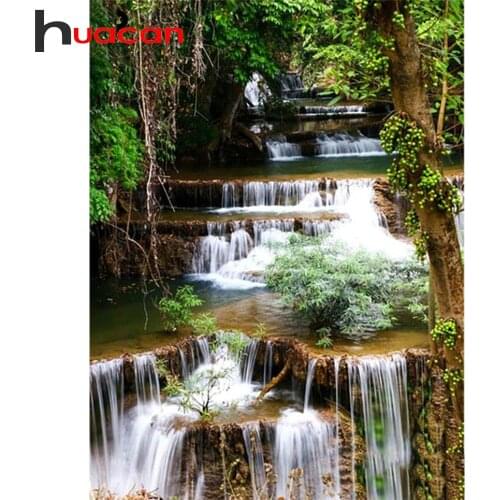 Huacan Full Diamond Embroidery Waterfall 5D Diamond Painting Landscape Mosaic Cross Stitch Needlework Bedroom Decoration