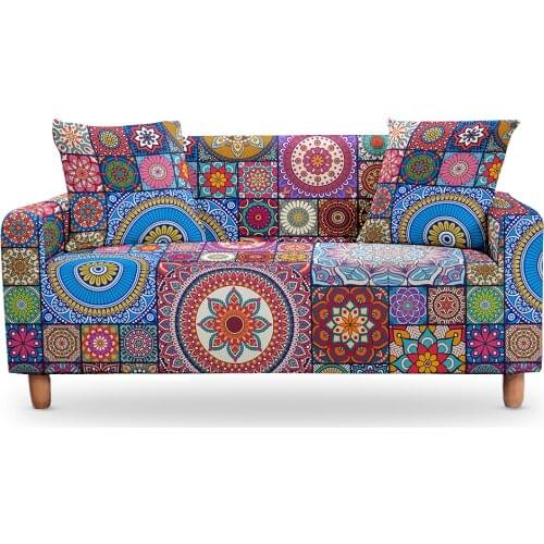 Sofa Covers for Living Room Elastic Slipcovers Sofa Protector 2/3 Seater Couch Cover Bohemian Mandala Flower For Sectional Sofa
