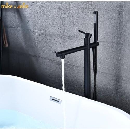 Bathroom black floor stand tap waterfall bathtub faucet black gold hot and cold tall tap floor bathroom faucet black bath mixer
