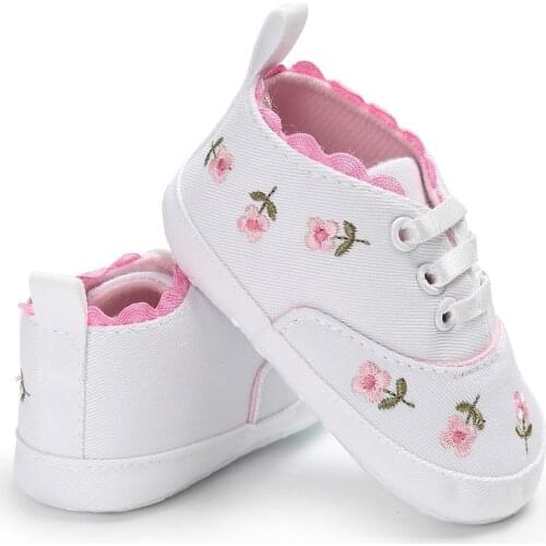 New Cute Flower Embroidery Baby Shoes Sneakers Soft Bottom Anti Slip Children Toddler Shoes Baby Girl Shoes Girls First Walkers