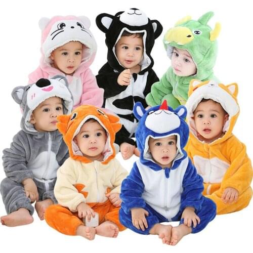 Infant Baby Rompers Clothes 0-2Y Toddler Boy Girl Cartoon Animal Panda Onesie Zipper Flannel Warm Newborn Baby Kawaii Clothing