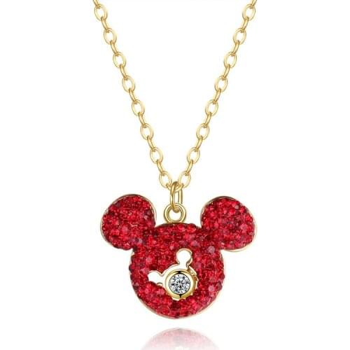 ERLUER Bright Zircon Mickey Pendant Necklace Women Fashion Statement Crystal Rhinestone Choker Mouse Necklace For Women Jewelry