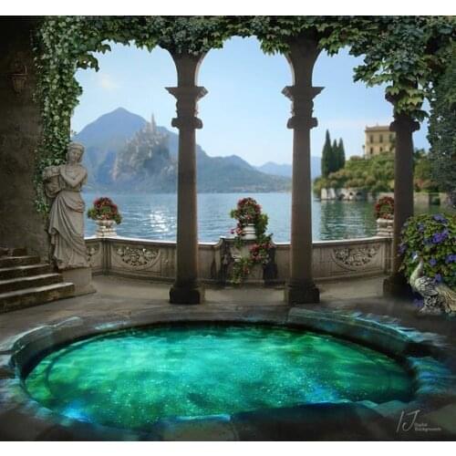 Mermaid Castle Pool Fairy tale Enchanted Tuscany Como column Princess backdrops Computer print wall background