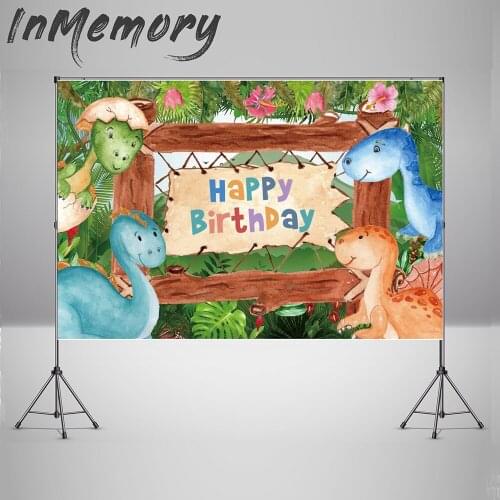 Customized Dinosaur Egg Tropical Flowers Newborn Baby Birthday Party Backdrops Photographic Backgrounds Party Decor Banner