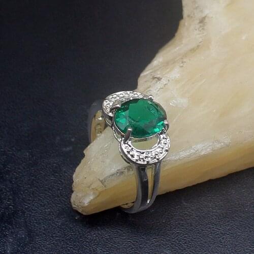 Gemstonefactory Jewelry Big Promotion Single Unique 925 Silver New Arrival Green Topaz Women Men Gifts Rings 9# 20213055