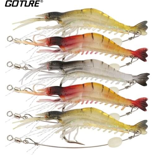 Goture 5pcs Soft Fishing Lure Silicone Shrimp Bait with Luminous Bead Iscas Artificiais para pesca Fishing Tackle 9.5cm 5.7g