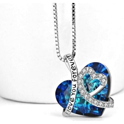Exquisite Heart of The Sea Crystal Pendant Elegant Girl Zircon Carving I Love You Forever Necklace Charm Lady Cocktail Jewelry
