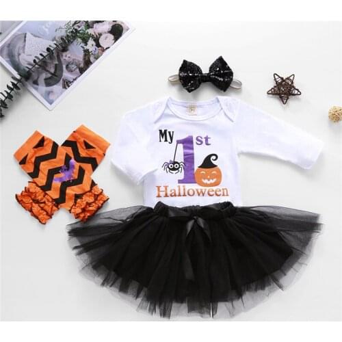 0-24M Halloween Newborn Kid Baby Girl Clothes set White Bodysuit Romper Top Skrit Dress set Elegant Cute Party Cotton Outfit