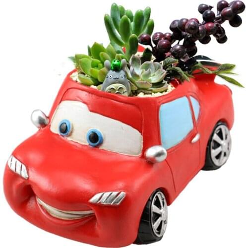 Creative Cartoon Cute Retro Car Model Flower Pot Desktop Potted Ornamental Ornaments Garden Succulent Resin Flower Pot Container
