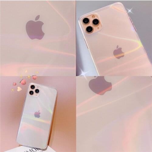 Laser Rainbow Transparent Phone Case For iPhone 11 12 Pro Max XR X XS Max 7 8 Plus Soft Silicone Shockproof Clear Back Cover