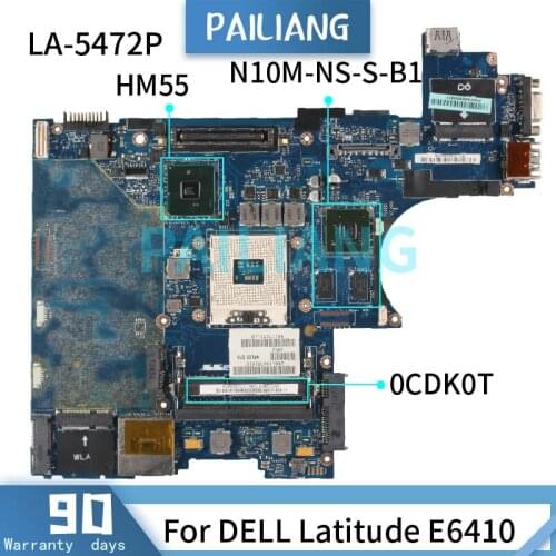 PAILIANG Laptop motherboardFor DELL Latitude E6410 Mainboard LA-5472P 0CDK0T QM57 N10M-NS-S-B1 DDR3 tesed