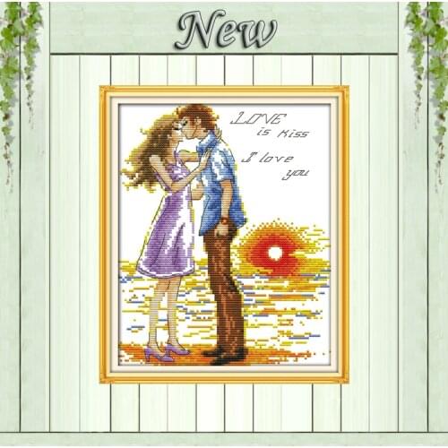 Kiss in the sunset lovers diy 11CT counted print on canvas needlework full embroidery Sets DMC 14CT Cross Stitch kits home Decor