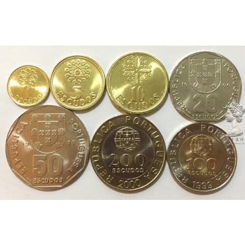 Set 7 Pcs Portuguese Last Coin 1-5-10-20-50-100-200 Escudo 100% Real Original Coins Genuine Collection Coins Unc