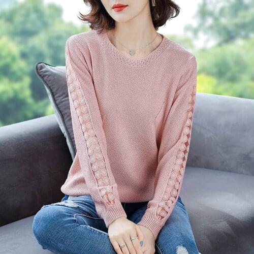 2021 New Early Spring Hollow Ladies Korean Spring and Autumn Tide Sweater Womens Tops Knitted Bottoming Shirt