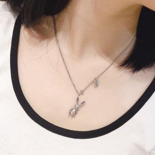 New Exclusive S925 Rabbit Necklace Choker Stainless Steel Chain Vintage Delicate Pendant for Women Girls Man Best Party Jewelry