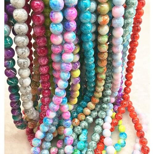 Wholesale 4/6/8/10mm Multicolor Glass Beads Round Loose Spacer Beads Pattern For Jewelry Making DIY Bracelet Necklace #39