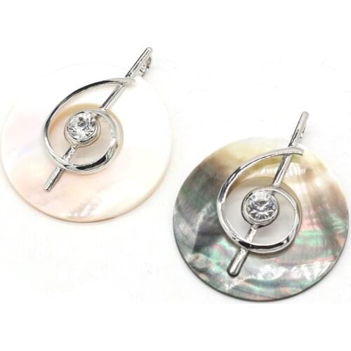 Natural Shell Pendant Exquisite Round Shape White Shell Black Shell Accented Charms for Jewelry Making Necklace Bracelet DIY