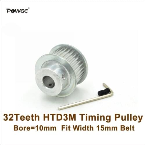 POWGE 32 Teeth 3M Timing Pulley Bore 10mm Fit Width 15mm HTD 3M Belt 32T 32Teeth HTD 3M Pulley CNC Engraving
