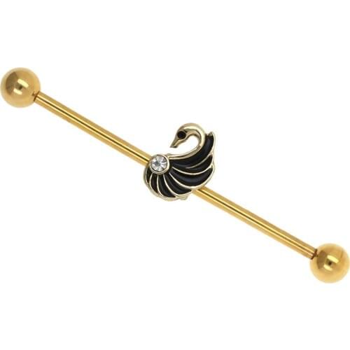 JHJT MUSI 14G/1.6mm Cartilage Nail 316L Surgical Stainless Steel Swan Industrial Barbell Cartilage Ear Ring Piercing