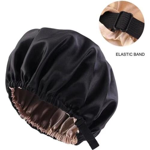 New Women Beauty Satin Hair Sleep Night Cap Invisible Flat Imitation Silk Round Haircare Headwear Ceremony Adjusting Button Hat