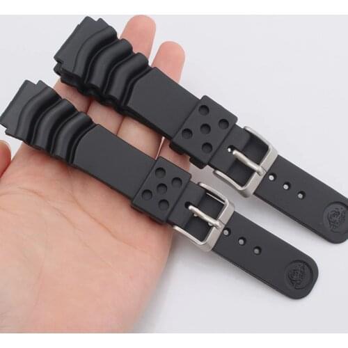 Shengmeirui 20MM 22MM Silicone Strap FOR Seiko PROSPEX SRP581J1 Mens Sports Watch Strap black whit pin clasp