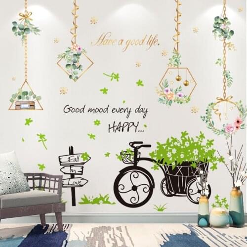 [shijuekongjian] Chlorophytum Plant Wall Stickers DIY Flower Wreath Wall Decals for House Living Room Bedroom Kitchen Decoration