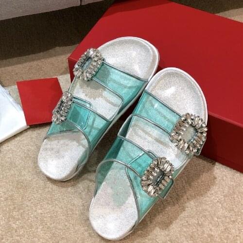 Women Shoes Summer Female Concise Beach Slippers Fashion Flat Chaussure Crystal Peep Toe Shoes Ladies White Slides Solid