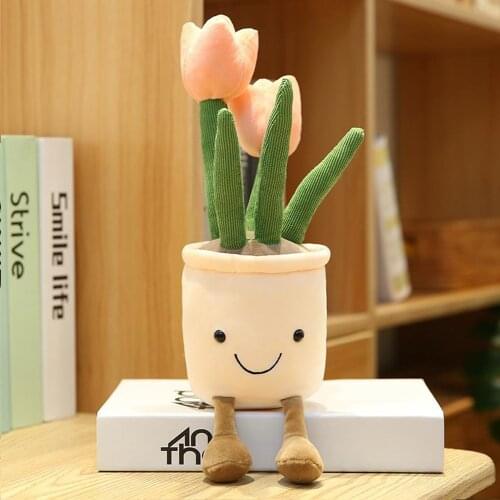Nice Hot New Lifelike Tulip Succulent Plants Plush Stuffed Decoration Toy Soft Decor Doll Potted Flowers Pillow for Girls Gift