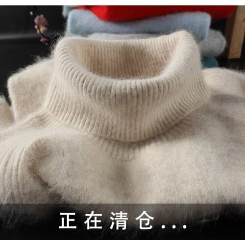 Turtleneck sweater women 2020 autumn winter new casual knitted bottoming shirt womens solid color 100% mink cashmer sweater top