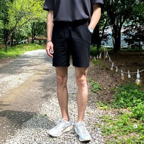 Loose Elastic Waist Solid Five-Point Pants Mans Korean Fashion Lace-Up Short Pants Man Simple Black Beach Shorts for Men 2021