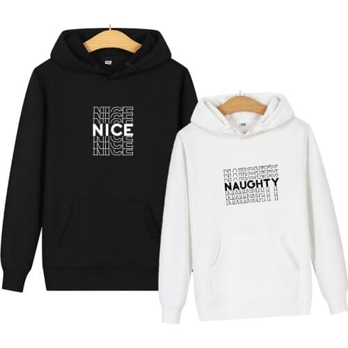 2020 Women Print Letter Hooded Sweatshirt Black Funny Nice Naughty Harajuku Oversized Sweatshirts Couple Hoodies Lovers Clothes