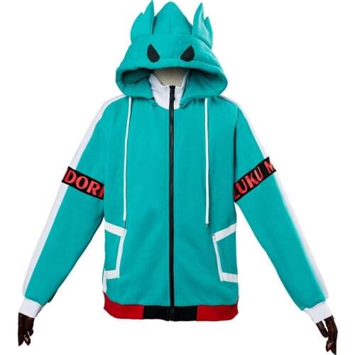 Boku no Hero My Hero Academia Izuku Midoriya Cosplay Hoodies Adult Zipper Hoodie Jacket Coat Removable hat