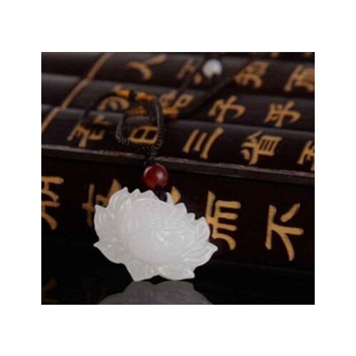 Vivid Hand-carved Lotus Flower Natural Pure White Jade Jadeite Pendant Necklace SIZE:31X26X12MM