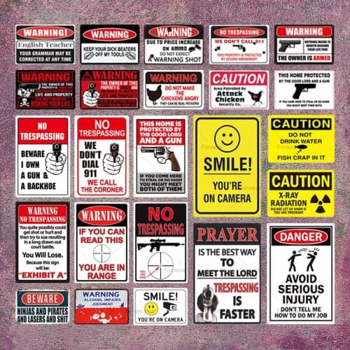 Funny Warning Sign Metal Sign Black Red Yellow Tin Sign Wall Art Home Decor Man Cave Chicken Coop No Trespassing Sign