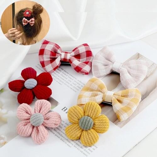 Korean Lattice Bow Flower HairClips For Kids Girls Handmade Hair Bows Sweet Children Hair Accessories Barrettes Fashion Headwear