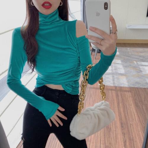 Long sleeve summer tops for women 2021Sexy T shirt women Off Shoulder Women Long Sleeve Turtleneck tops