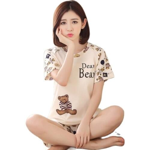 2021 Women Pajamas Korean Girls Shorts Casual Loose Sports Summer Short-sleeve Cute Short-sleeved Home Suit